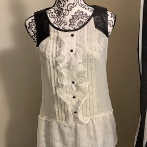 Free People ruffled shirt with vegan leather trim